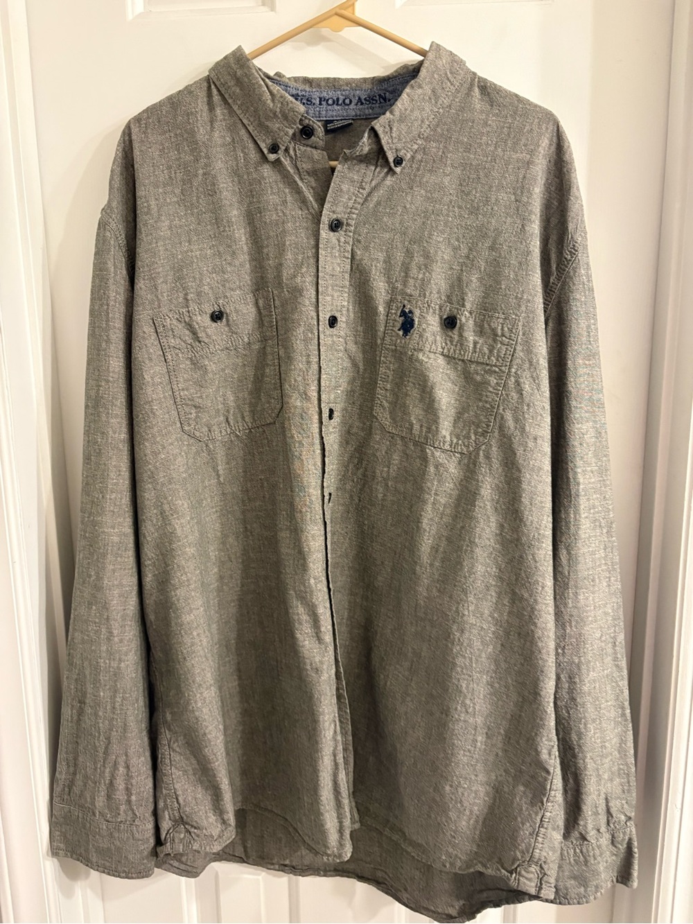 U.S. Polo Assn Button Down Shirt Mens XXL Gray Long Sleeve Casual Chambray work